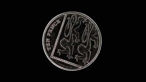united kingdom 10 pence 2014 reverse with royal shield lion segment, macro loop on black background
