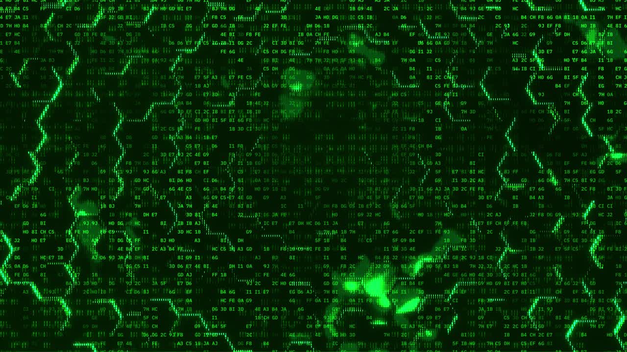 Futuristic Digital Texture: Green Matrix Patterns with Glitchy Motion