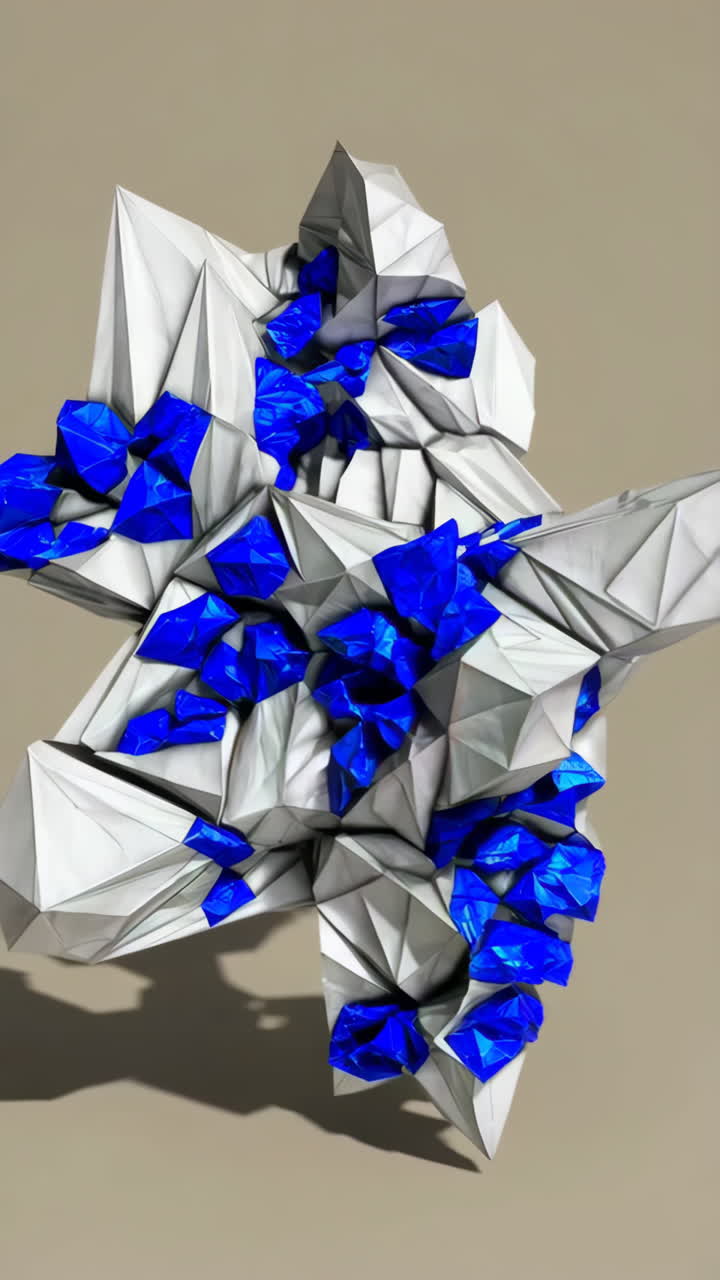 Abstract Geometric Sculpture with Blue Crystalline Forms