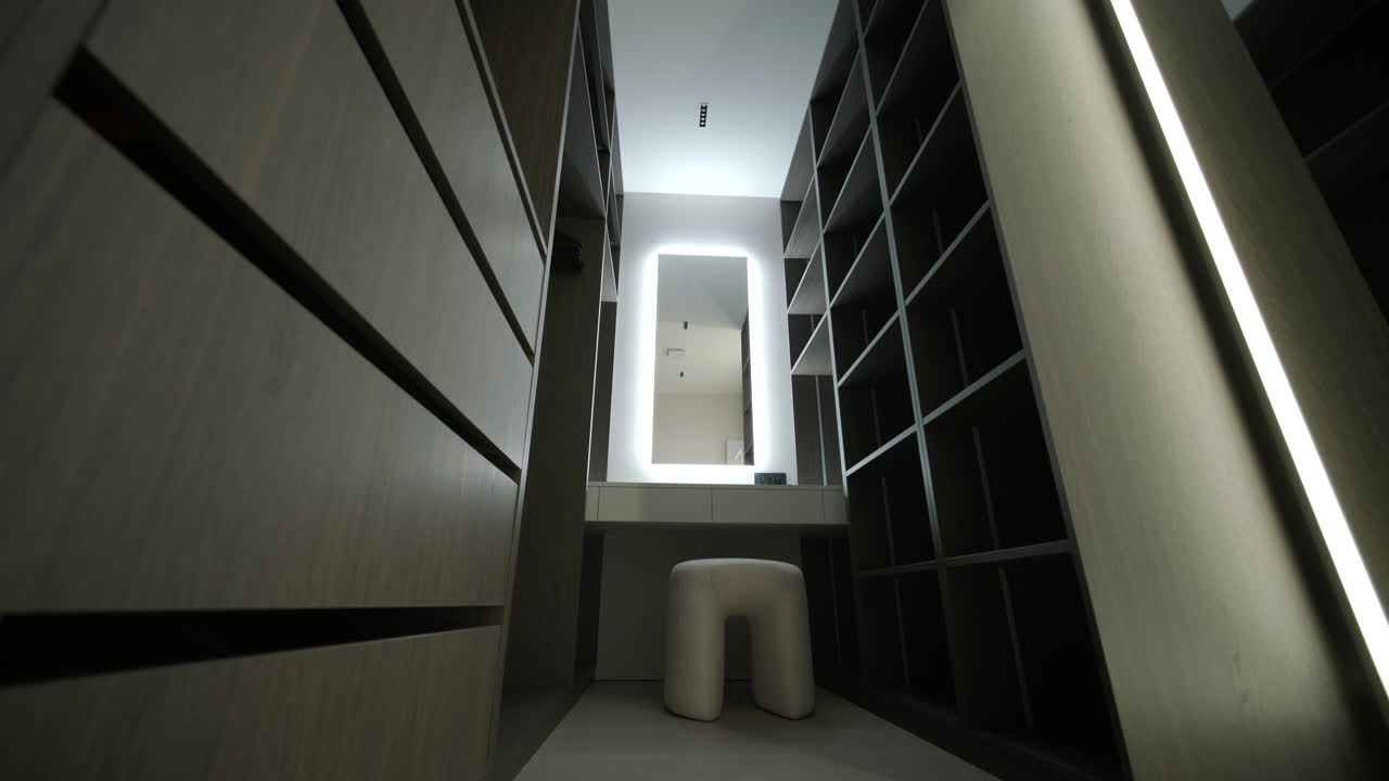 Cabina armadio moderna con toeletta e specchio illuminato