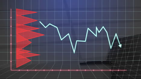 animación de gráficos financieros y análisis de datos en el fondo de la oficina con portátil