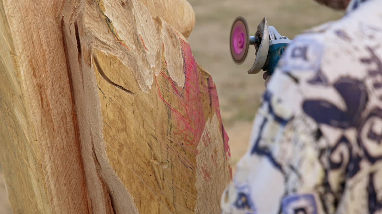 나무 조각 작업 중