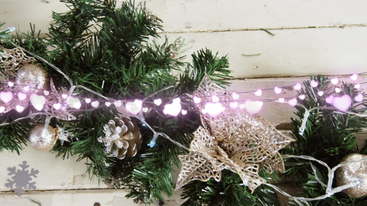 animación de luces de cuerda de corazón y decoraciones navideñas