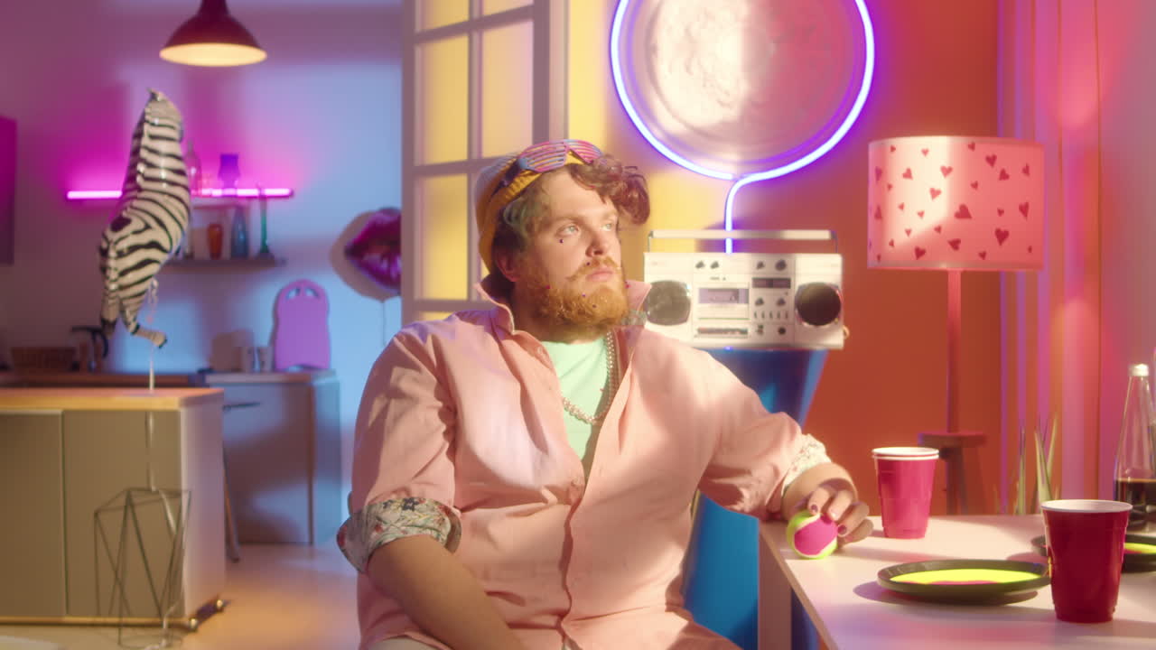 Retro 80s Man in a Room with Neon Lights