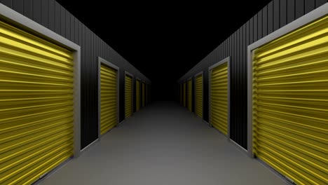 dark corridor with yellow storage door.