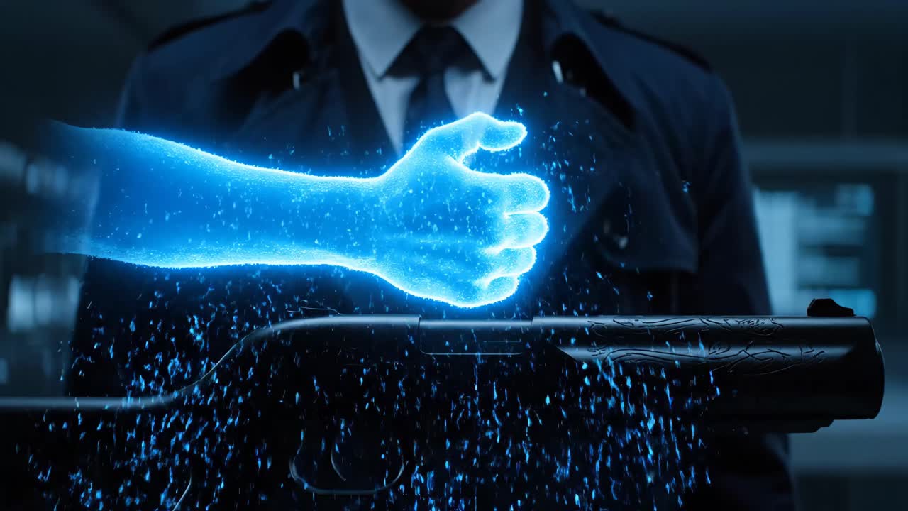 Man with shotgun and blue energy