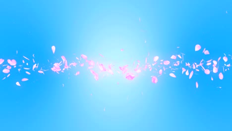 cherry blossom petals falling on blue background, loop glitter animation,