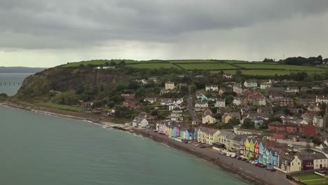 Above-the-shore-of-the-historic-village-of-Whitehead,-County-Antrim-Northern-Ireland