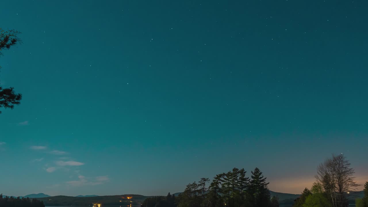 Star filled night sky showing time lapse over beautiful lake with full moon course material for teaching and learning