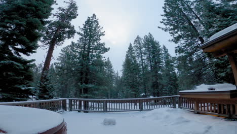 snowfall on a front porch in lake tahoe