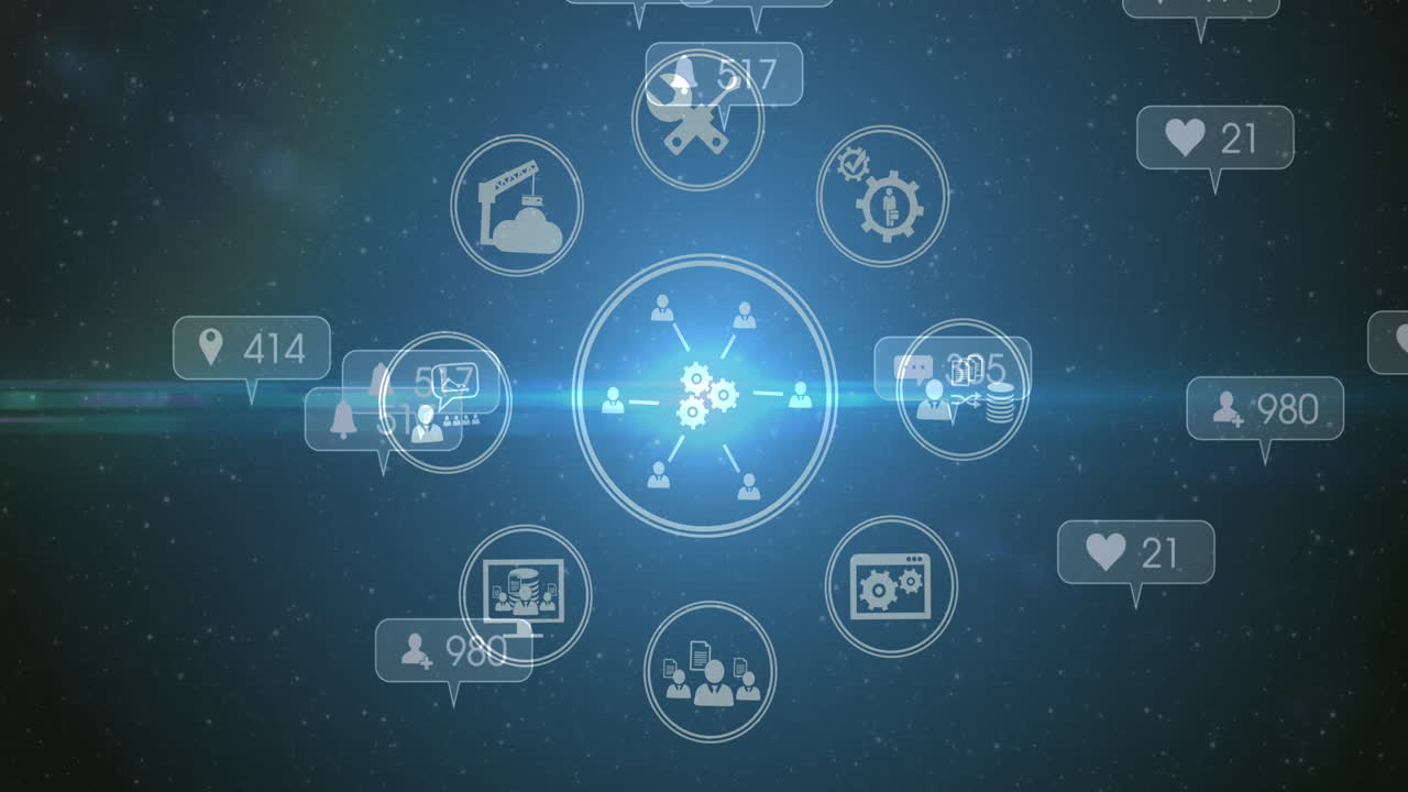 Animation of social media icons and numbers