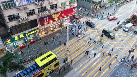 pedestrians and vehicles at a bustling intersection