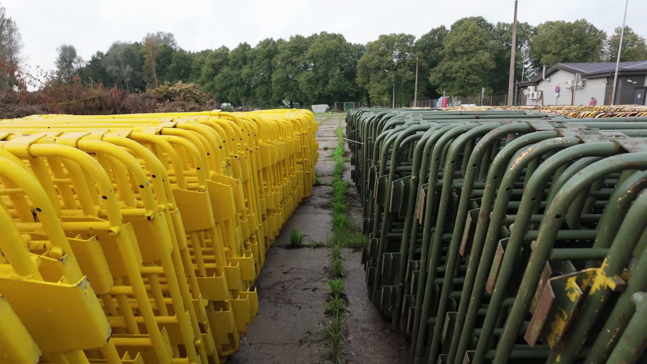 Moving shot through protest barriers reflects division security and deterrence