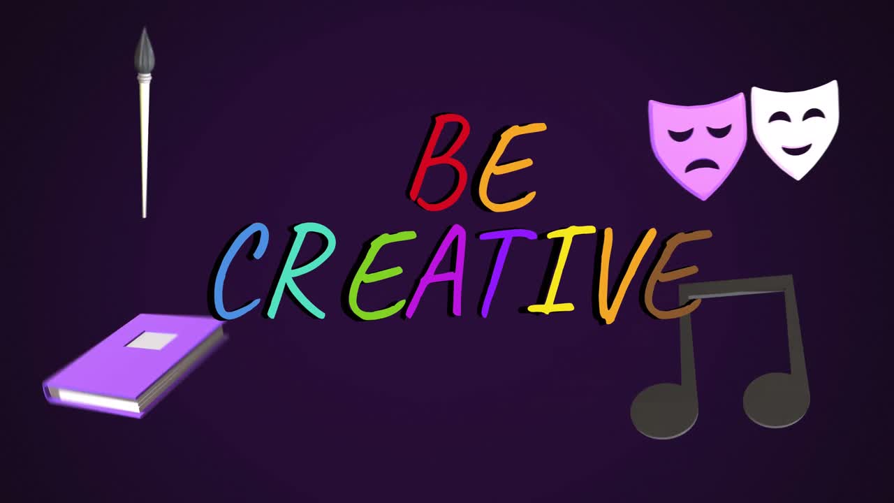 검은색 배경에 크리에이티브 텍스트를 가진 교육 아이콘의 애니메이션