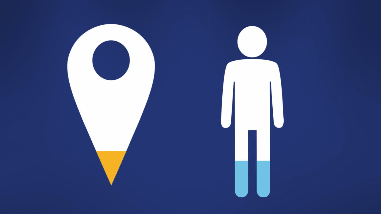 오렌지색과 파란색으로 채워진 태그와 인간 아이콘의 애니메이션