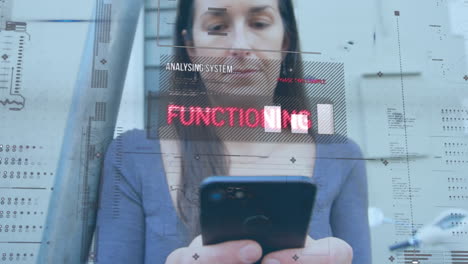 animación de estadísticas y procesamiento de datos sobre mujeres que usan teléfonos inteligentes