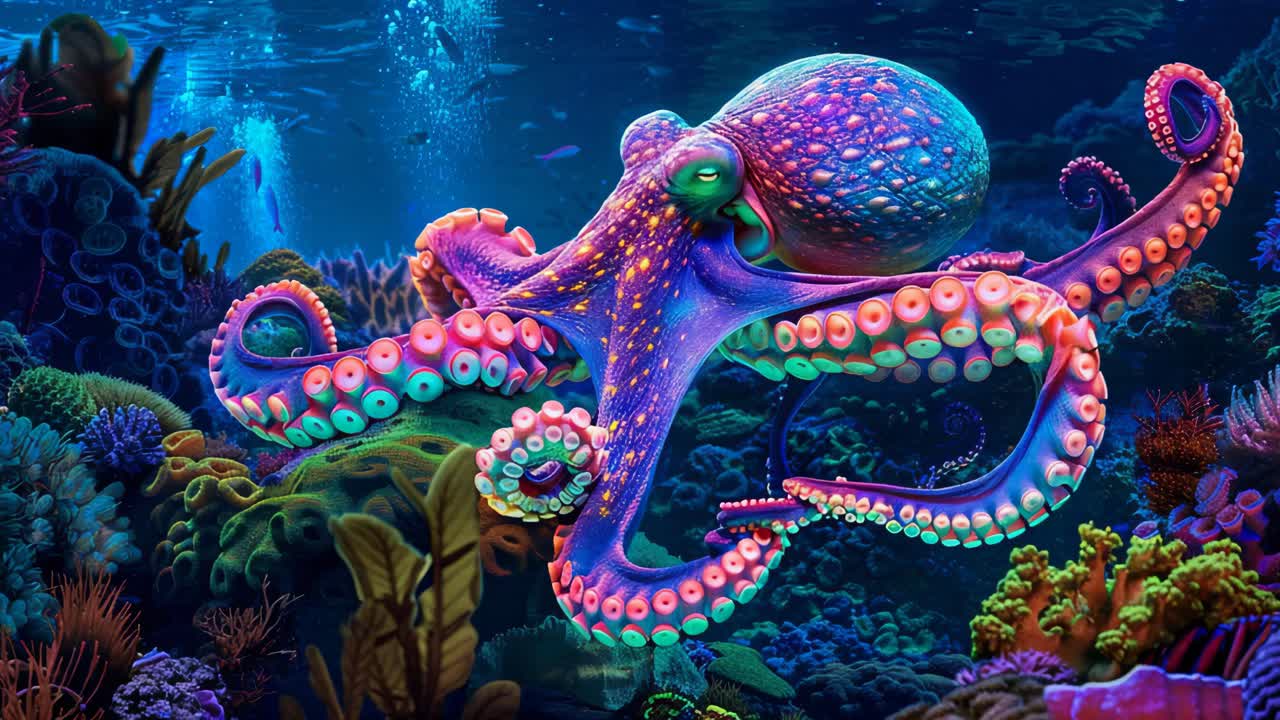 Colorful Octopus in a Vibrant Coral Reef