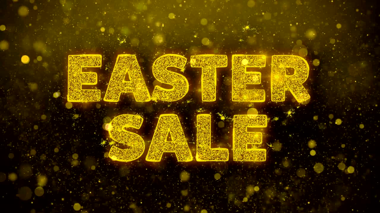 부활절 판매 텍스트 골든 글리터 반이는 입자 애니메이션