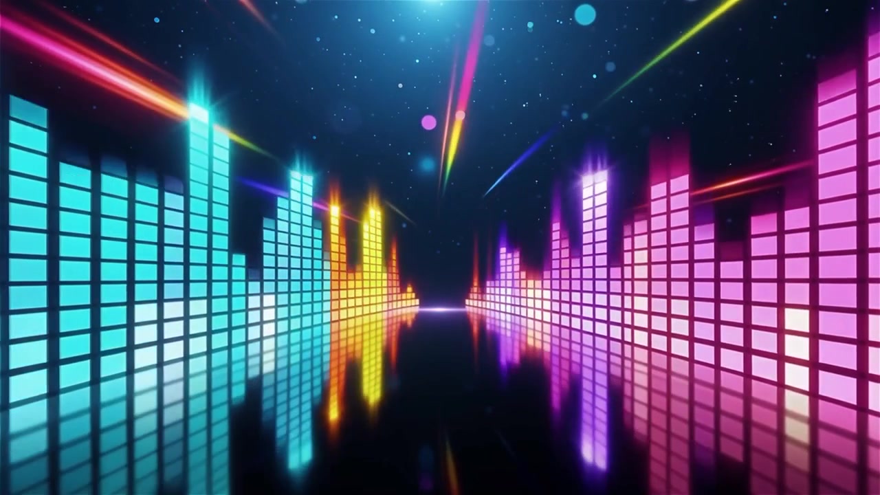 Futuristisk regnbuefarvet neon musik equalizer visualisering baggrund.