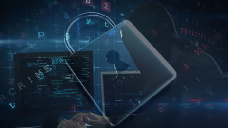 animación de advertencia de ataque cibernético sobre bloqueo de seguridad en línea y hacker