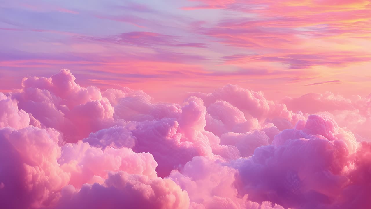 A Beautiful Transformation of a Serene Sky: From Soft Pastels to Lush Pink Hues, Capturing the Tranquil Essence of a Dreamlike Cloudscape