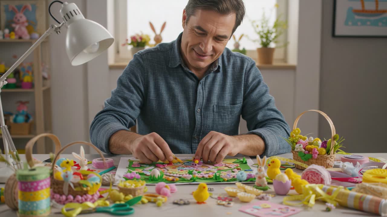 Impegnati creativamente nella realizzazione di decorazioni festive con elementi colorati e accessori graziosi, mettendo in mostra artigianato fatto a mano e spirito di gioiosa celebrazione