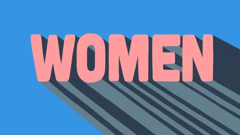 animation of pink woman text, on blue background