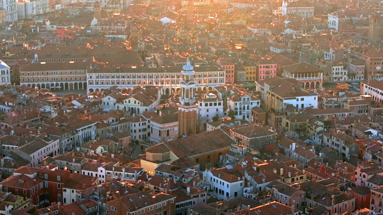Aerial drone view of the buildings in Venice City, Italy
