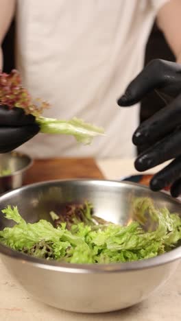 preparing a salad