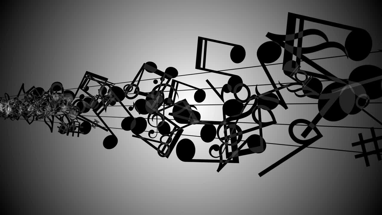 추상적인 배경과 다채로운 음악 노트