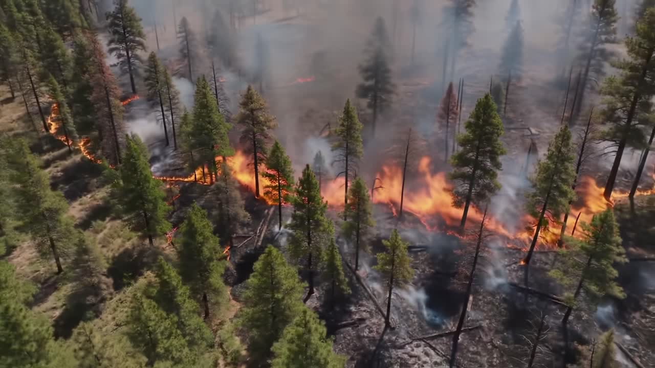 Incendio si propaga attraverso una fitta foresta nell'ovest durante la stagione estiva
