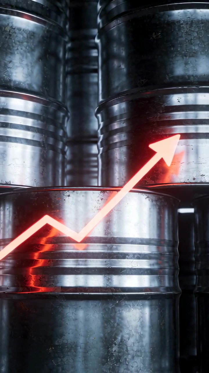 Vertical video: Glowing red arrow starting lower-left showing momentum over drum stack in aisle