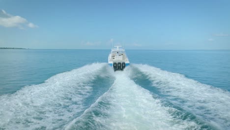 the yacht, led by a captain, cuts through the waves in search of new adventures in miami's warm environment