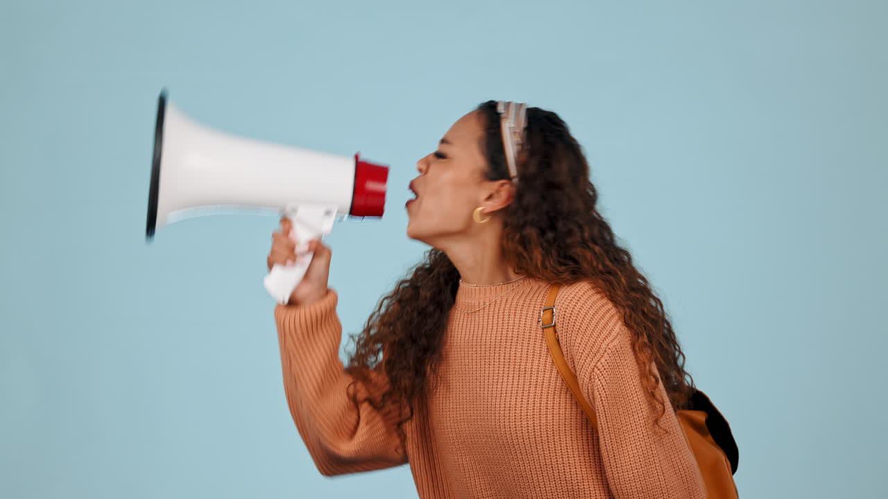 Megaphone, student anger and woman protest