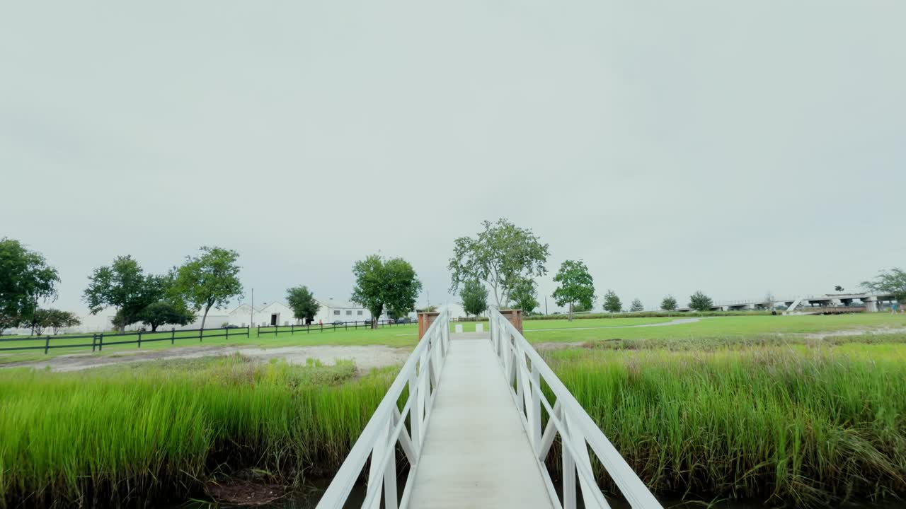 4K slow motion at Riverfront Park, North Charleston, SC. iPhone 16 Pro Max on DJI Osmo captures lush green nature. Smooth, cinematic push-pan reveals vibrant landscape. 60fps slowed to 24fps