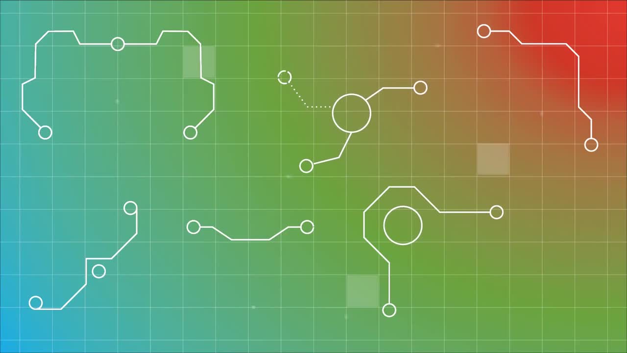 다채로운 그리드 패턴에 대항하여 디지털로 생성 된 애니메이션