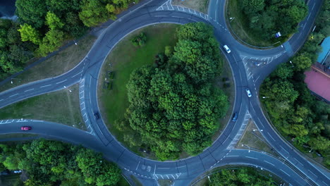 aerial drone shot of a uk round about in high wycombe, england