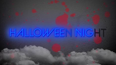 Animation-Von-Neon-Halloween-Grüßen-Auf-Grauem-Hintergrund-Mit-Blutflecken