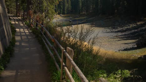 Footage-of-lake-Lago-di-Carezza-in-Italian-Dolomites-In-European-Alps