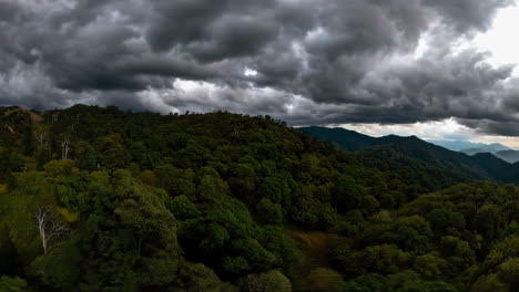 mountainous forest under dark clouds