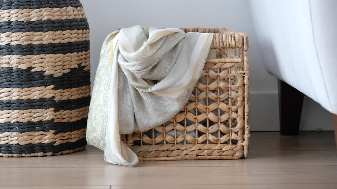 Light Green Scarf in a Woven Basket