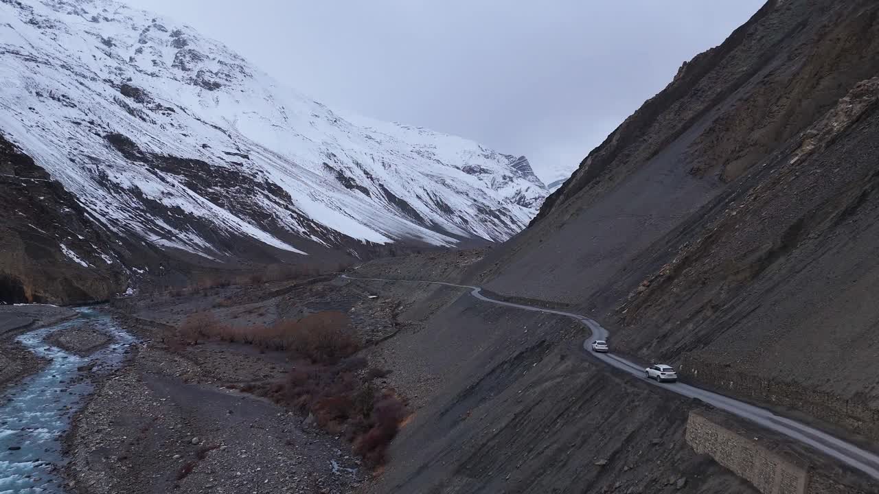 Mountain Road in Winter Landscape