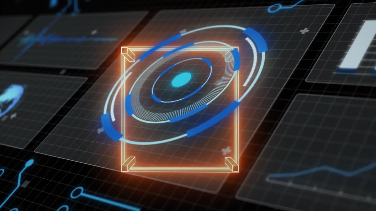 animación del procesamiento de datos sobre el estadio digital sobre fondo negro