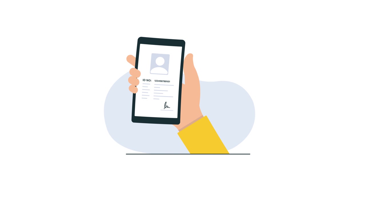 Animated Hand Holding Smartphone Displaying Digital ID Card
