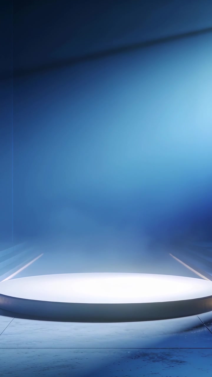 Video verticale: Palco circolare pulsante con alone che risponde a un segnale luminoso in studio, per esposizione