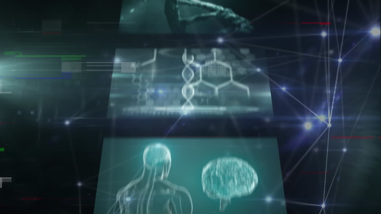 블랙 배경에 연결 네트워크와 데이터 처리의 애니메이션