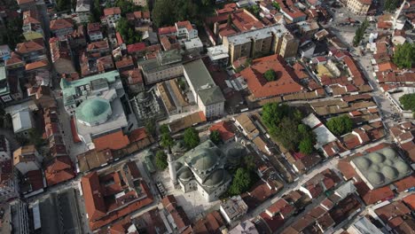 drone view of the historical library building built in the name of gazi husrev bey, cultural buildings