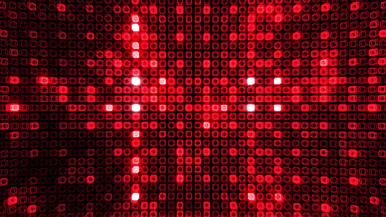 4K 3d rendering Abstract digital technology red grid line distort mosaic tile pattern loop motion twinkling small blinking shining squared with flicker electrical line.Hi-tech futuristic background