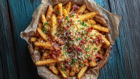 patatas fritas con tocino y queso