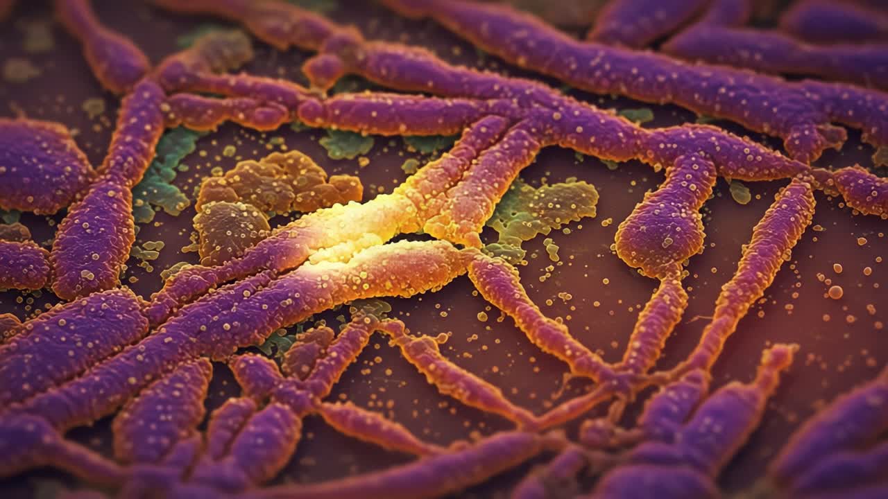 Magnified View of Microbial Structures: A Spectacular Visualization of Colorful Bacteria in a Microscopic Environment